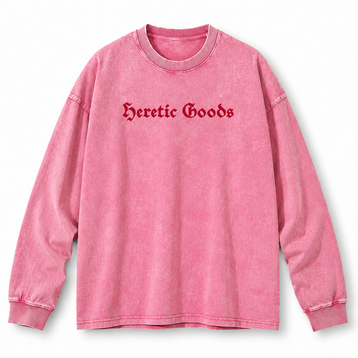 Acid Wash Long Sleeve Logo T Shirt - Pink