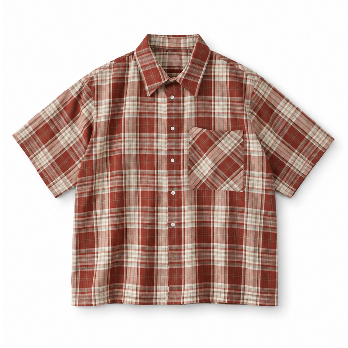 Boxy Short Sleeve Shirt - Red Plaid