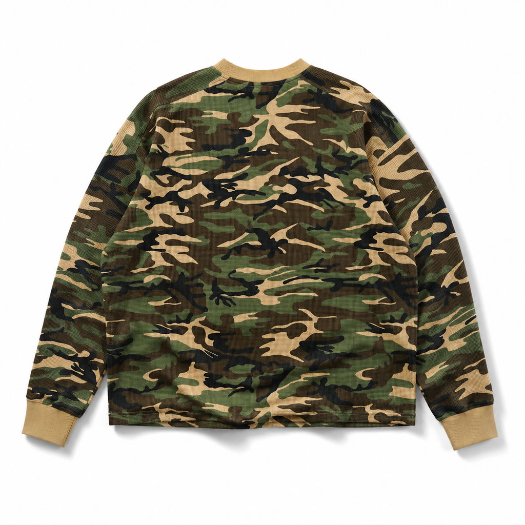 Boxy Long Sleeve Waffle T Shirt - Camo