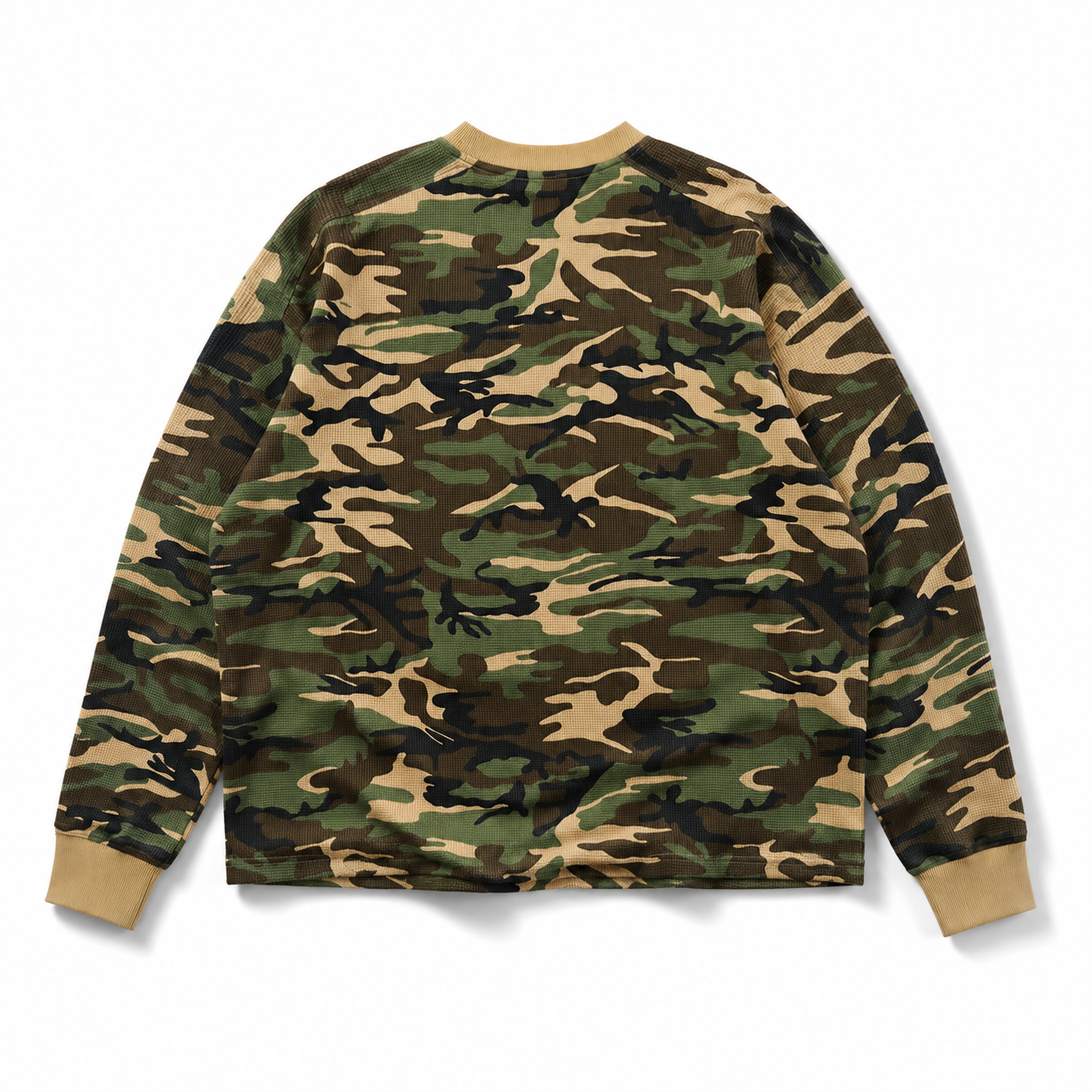 Boxy Long Sleeve Waffle T Shirt - Camo