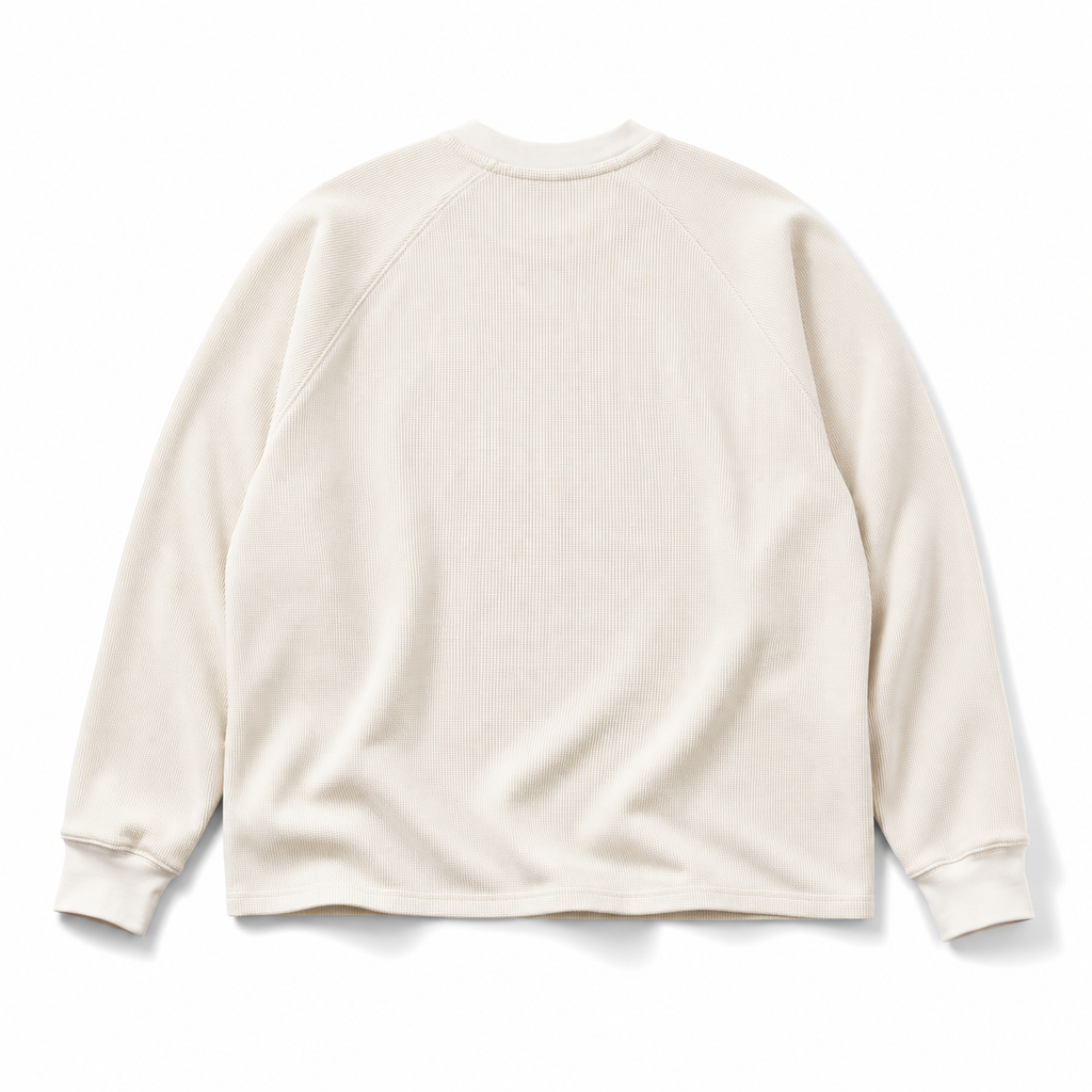 Boxy Long Sleeve Waffle T Shirt - Ecru