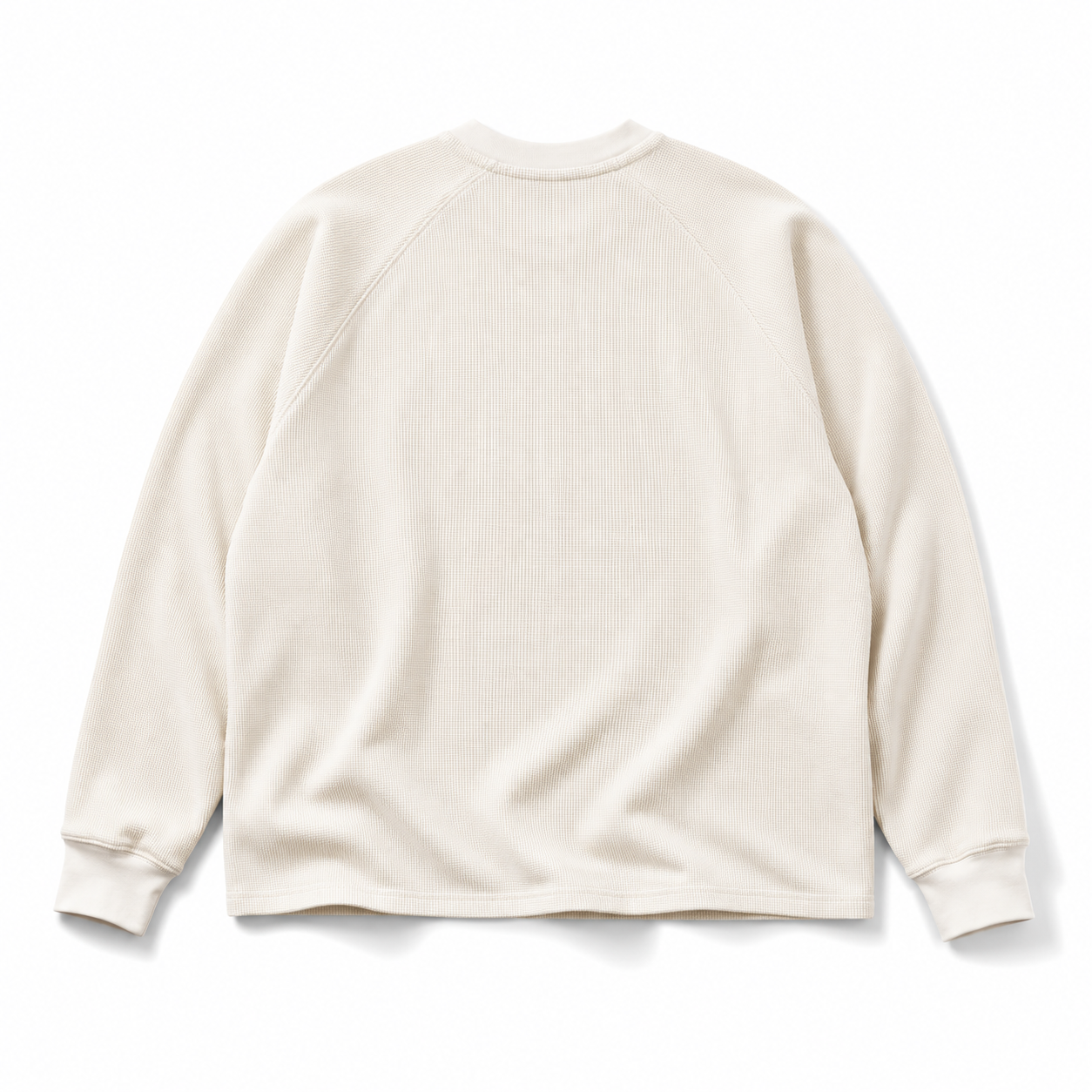 Boxy Long Sleeve Waffle T Shirt - Ecru