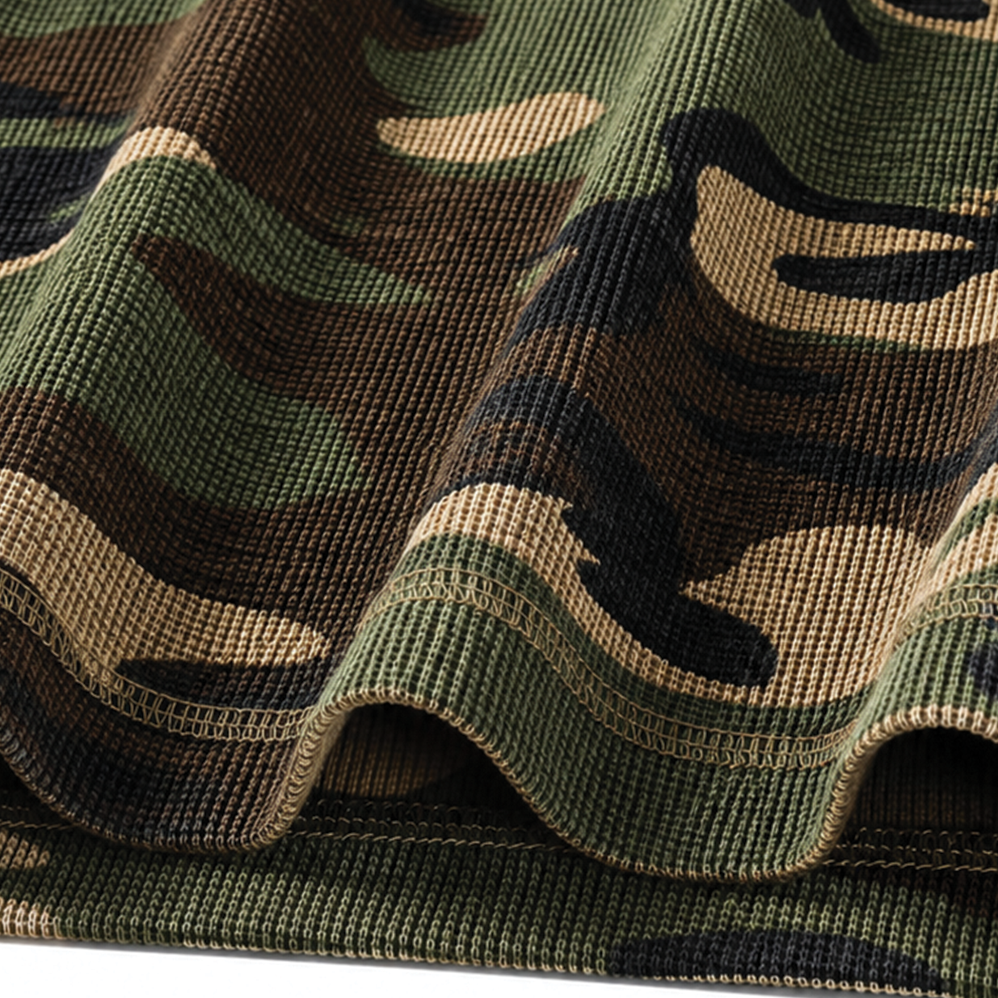 Boxy Long Sleeve Waffle T Shirt - Camo