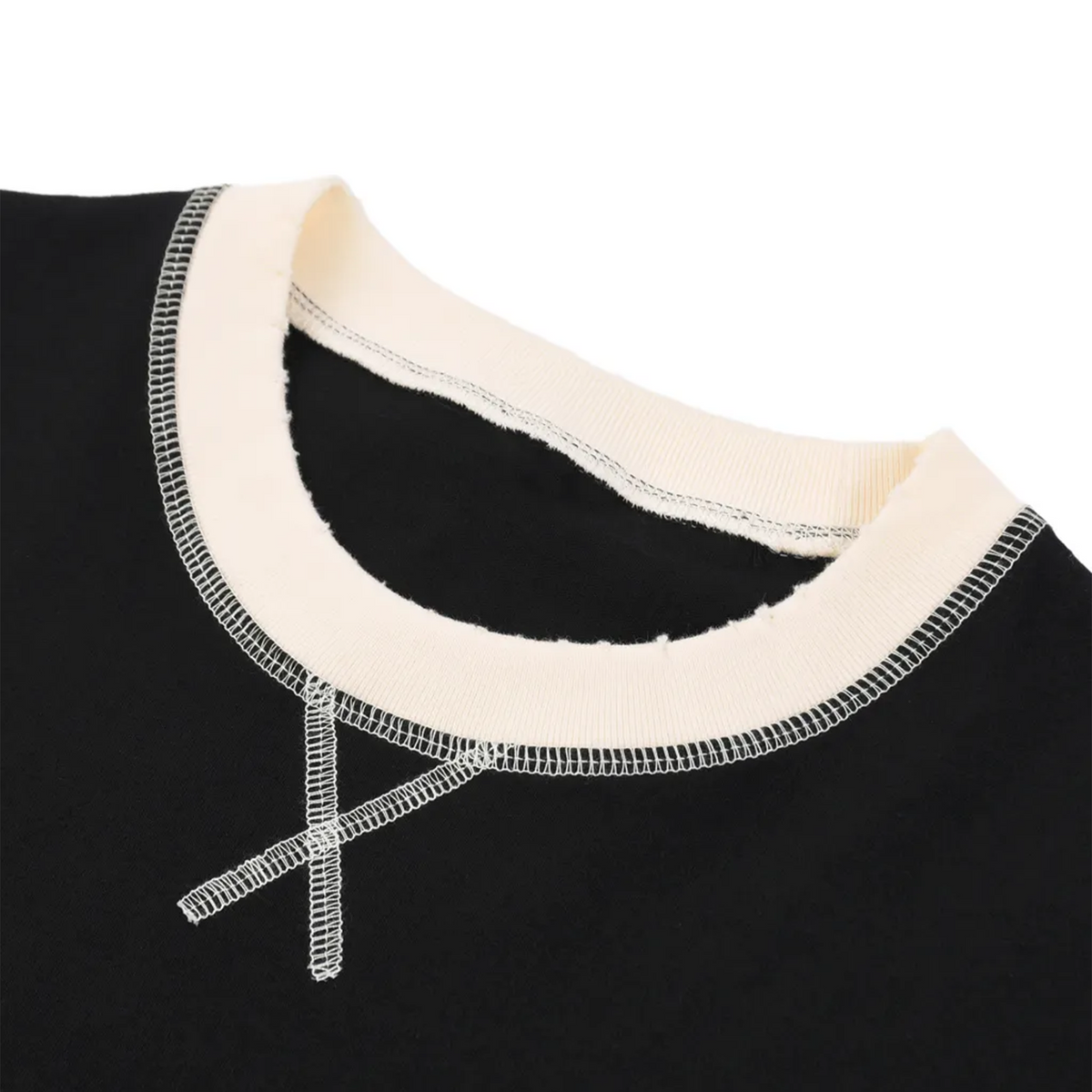 Contrast Stitch Ringer T Shirt - Black/Cream