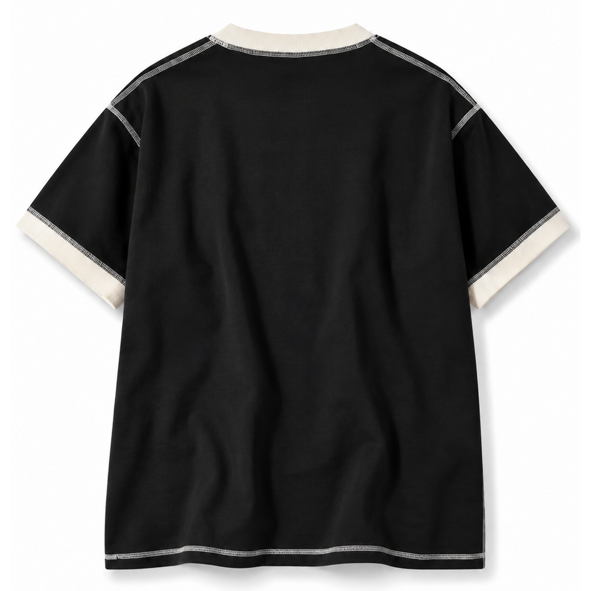 Contrast Stitch Ringer T Shirt - Black/Cream