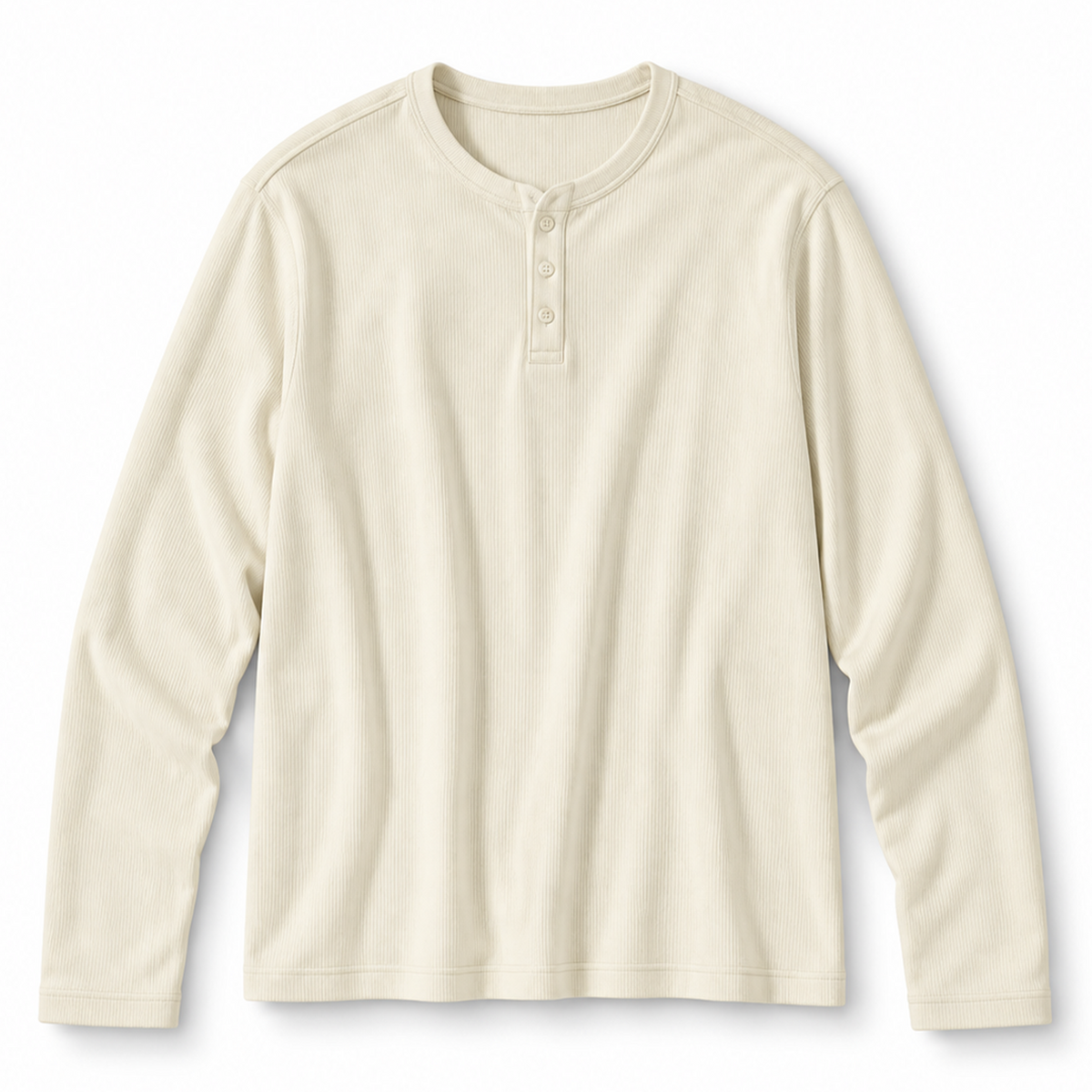 Ribbed Long Sleeve Henley - Off White